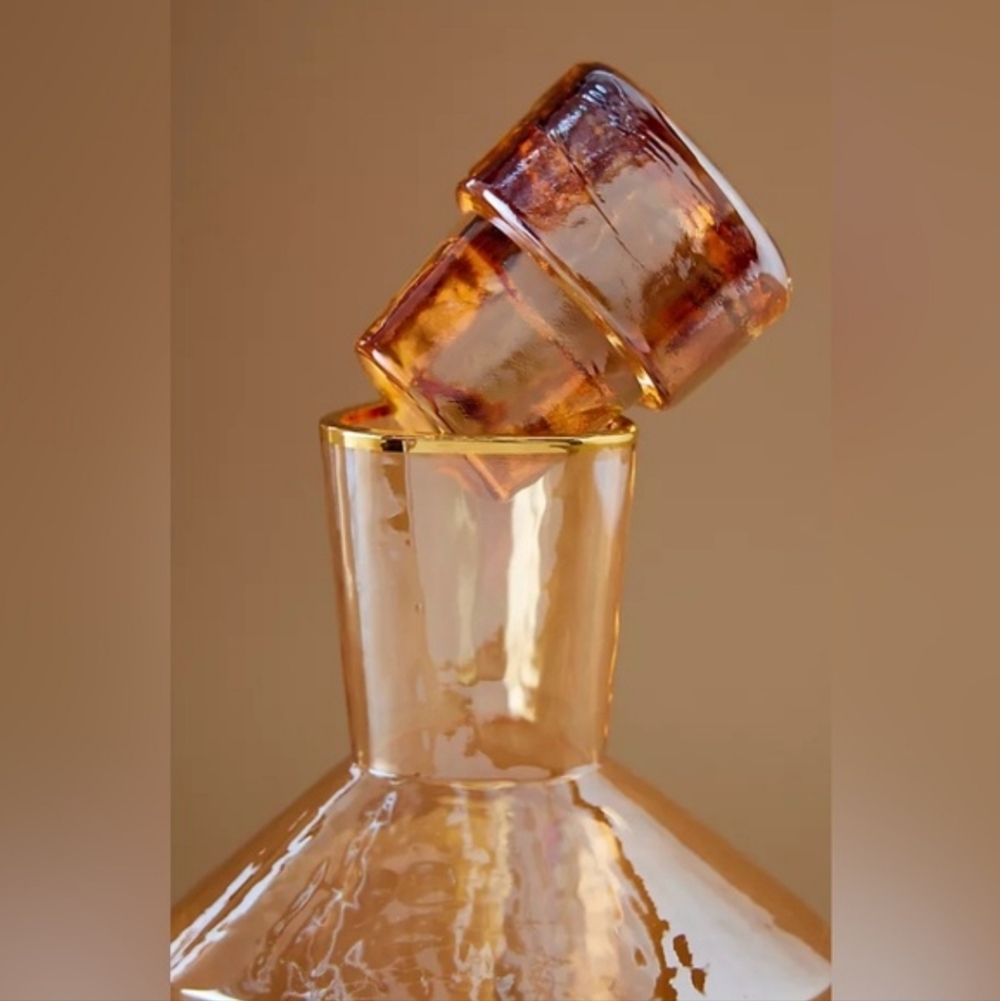 Anthropologie Zaza Decanter Hammered Glass Honey Luster - Picture 3 of 12